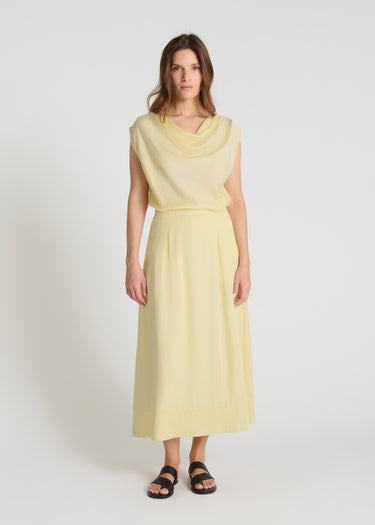 Jupe longue jaune femme Tulipe Tencel fluide longueur midi coupe évasée zip latéral