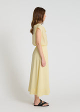 Jupe Tulipe jaune portée jupe longue femme Tencel coupe évasée tombé naturel fluide