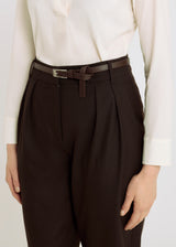 Pantalon barrel rayé marron chocolat femme, flanelle souple, allure contemporaine – Victorio R