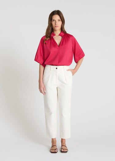 Jean femme coupe carotte blanc cassé, plis devant structurants, taille haute - Vikram