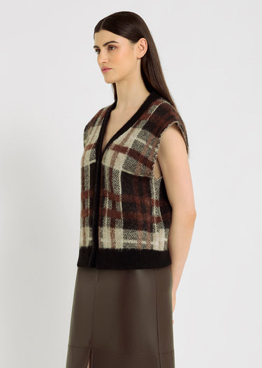 Gilet débardeur femme beige écorce, baby alpaga doux et chaud, volume boîte – Walt