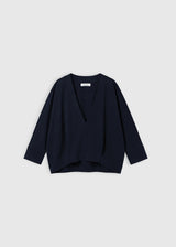 Blouse femme bleu marine Andre – volume arrondi structuré par des plis, style chic
