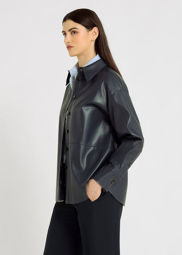 Chemise Ada graphite – découpes milieu corps et manches, boutons corozo
