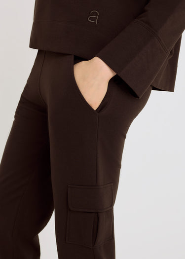 Pantalon molleton femme Albert – 96% coton élasthanne, style casual chic marron chocolat
