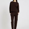 Pantalon molleton femme marron chocolat Albert – coupe près du corps, longueur cheville

