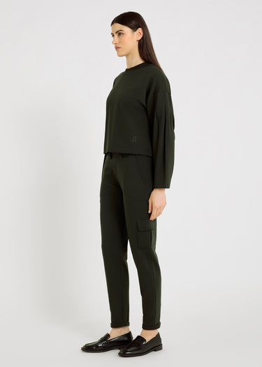 Pantalon femme en molleton Albert vert – poches à l'italienne et poche au genou
