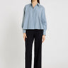 Pantalon tailleur femme bleu marine Alexandre – coupe droite large, taille haute élégante
