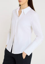 Chemise blanche luxe femme Antonia – popeline coton stretch, chemise femme classe
