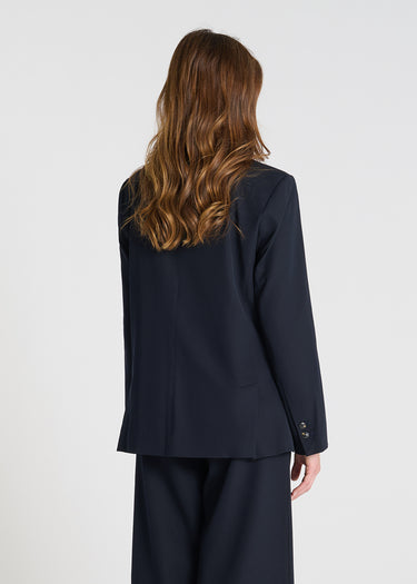 Blazer chic femme bleu nuit manches longues fente dos structuré
