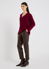 Pantalon élégant femme choco Arthur – découpes jambes et genoux, poches à l'italienne

