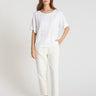 T-shirt femme blanc en lin col rond, coupe ample couture apparente – Aubino
