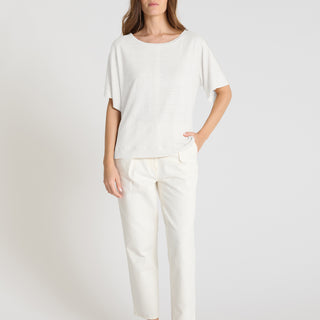 T-shirt blanc femme lin jersey col rond manches courtes coupe ample Aubino
