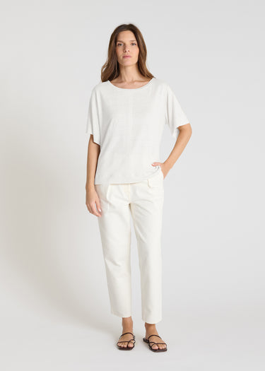T-shirt blanc femme lin jersey col rond manches courtes coupe ample Aubino
