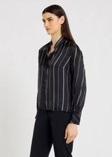 Chemise Augusta bleu nuit – empiècement dos rayure horizontale, pli d'aisance dos
