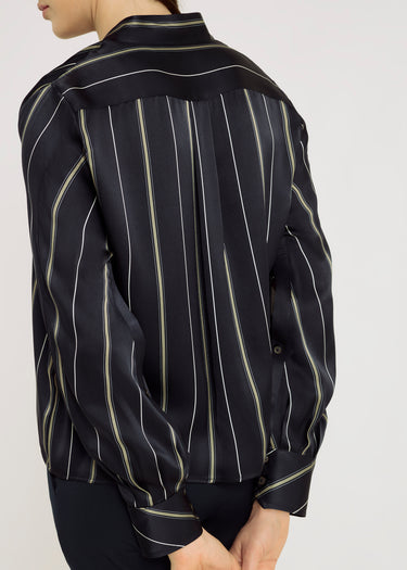 Chemise femme bleu marine Augusta – satin de soie 100%, chemise habillée soirée
