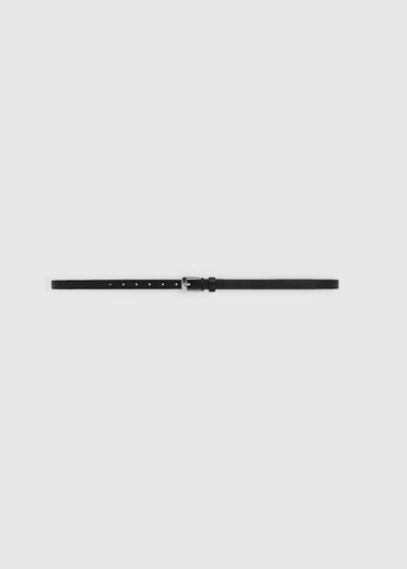 Ceinture noire cuir femme fine – Belty, boucle argentée, cuir de taureau véritable, coupe ajustable
