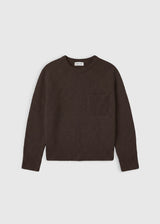 Pull femme marron chocolat en baby alpaga – Ben, ligne boite courte, maille douce et chaleureuse
