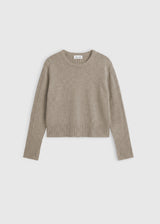 Pull femme beige naturel 100% mérinos Blaise – ligne droite, bandes de côtes, fils italiens, maille douce
