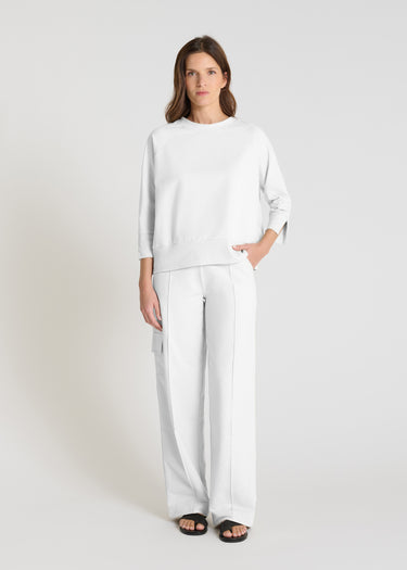 Robe chemise femme bleu nuit en popeline stretch, col montant, manches courtes - Vue de face Amaryllis
