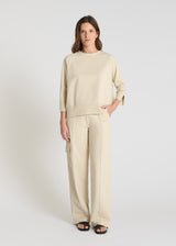 Pull oversize femme Balisier beige dune molleton col rond manches raglan poignets fendus
