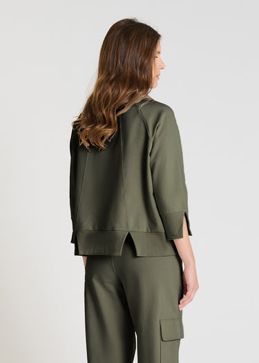 Sweat molleton vert kaki femme, construction moderne, manches raglan - Vue arrière complète Balisier
