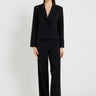 Veste blazer bleu nuit femme Beth – coupe boite, col blazer, pinces taille, bouton corozo, tenue chic
