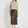 Pull beige naturel femme laine mérinos Blaise – encolure ronde, côtes texturées, trou pour le pouce

