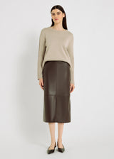 Pull beige naturel femme laine mérinos Blaise – encolure ronde, côtes texturées, trou pour le pouce

