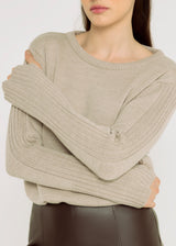 Pull femme beige naturel Blaise – 100% laine mérinos fils italiens, côtes texturées, pull en merinos femme
