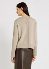 Pull beige naturel laine mérinos Blaise – trou pour le pouce, volume droit, tenue décontractée chic femme

