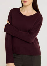 Pull femme bordeaux Blaise – 100% laine mérinos fils italiens, côtes texturées, pull en merinos femme

