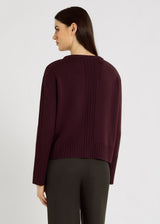 Pull bordeaux laine mérinos Blaise – trou pour le pouce, volume droit, tenue décontractée chic femme
