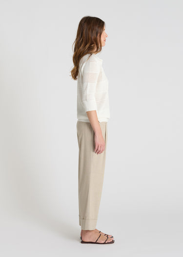 Pull Bloom blanc ivoire porté pull polo femme coton bio ajouré léger mi-saison
