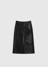 Jupe crayon noire femme habillé Colette – simili cuir, coupe ajustée, fente devant, découpes placées, piqûres apparentes