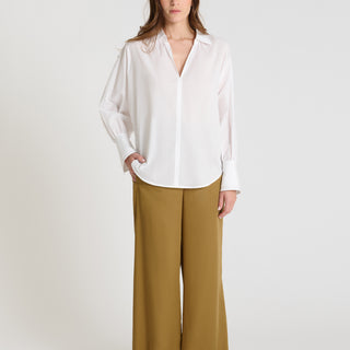 Blouse blanche femme voile de coton col froncé Camomille vue de face
