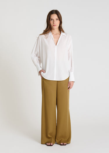 Blouse blanche femme voile de coton col froncé Camomille vue de face
