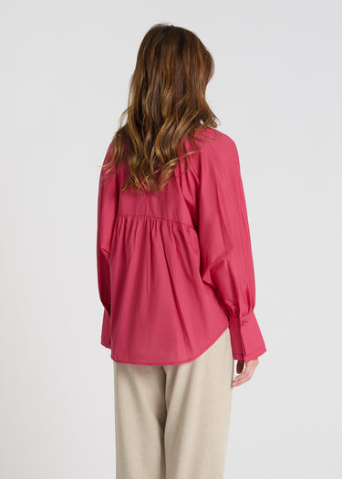 Chemisier femme chic rose indien voile de coton manches longues bouffantes
