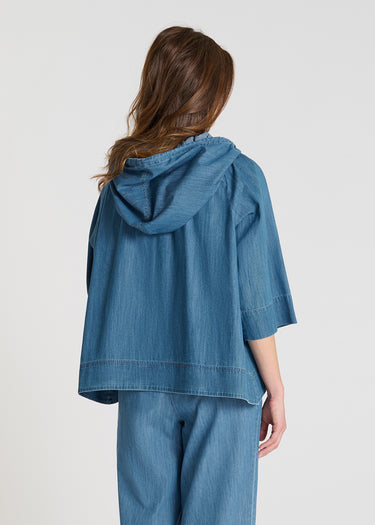 Veste jean femme bleu indigo coton fermeture zippée poches passepoilées
