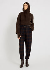 Capuche marron chocolat femme baby alpaga Capucha – liens à nouer, cou couvrant, bord côte, maille douce
