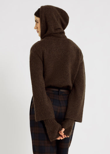 Capuche marron chocolat femme Capucha – baby alpaga laine vierge, bord côte, accessoire hiver chic confortable
