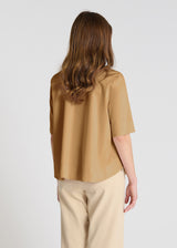 Chemise femme marron satin de coton, détail dos empiècement structuré et ampleur - Capucine
