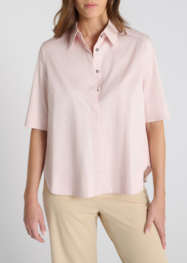 Vue arrière chemise Capucine rose empiècement dos ampleur satin coton fluide raffiné
