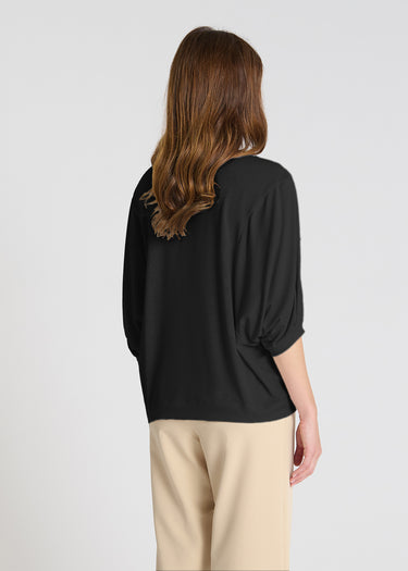 Débardeur noir femme Colchique vue latérale, volume chauve-souris décontracté, jersey lyocell doux pour l'été