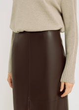 Jupe marron chocolat femme Colette – simili cuir ajusté, fente devant, fermeture zip, pantalon élégant femme
