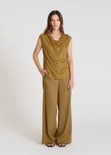 Top femme sans manches lin bronze col bénitier coupe fluide Crocus
