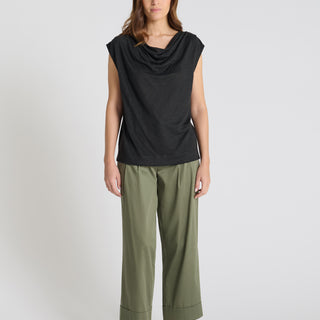 Top femme sans manches lin noir col bénitier coupe fluide Crocus
