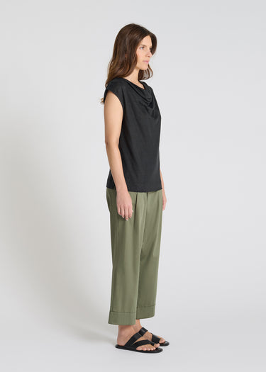 Caraco femme lin noir coupe droite fluide dos épuré vue arrière
