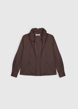 Blouse Doli Choco – chemisier femme en popeline de coton, col bouffant semi-réglable, tenue élégante
