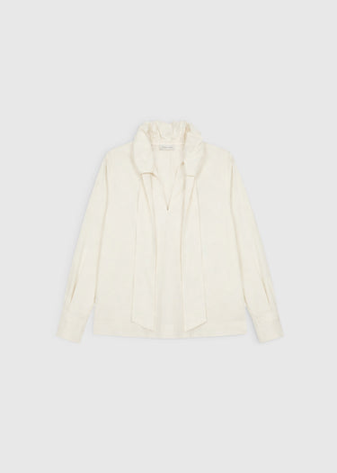Blouse Doli ivoire – chemisier femme chic col bouffant, coupe droite légère
