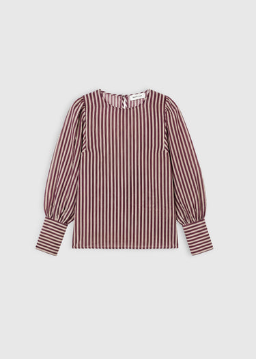 Blouse femme chic rayée bordeaux viscose manches longues – Doris
